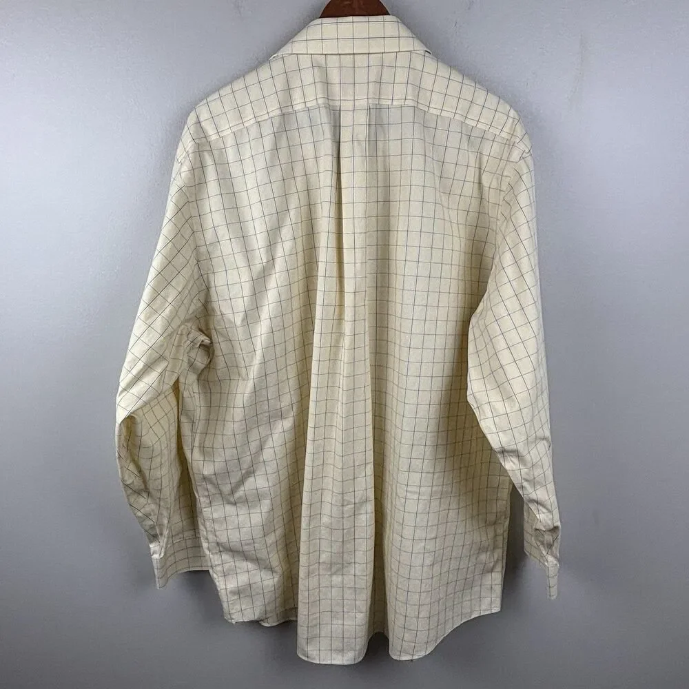 Brooks Brothers Men 17 1/2 - 4/5 Yellow Check Dress Shirt Regular Fit Cotton